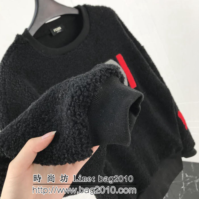 FENDI芬迪 18ss秋冬新款 羊羔毛套頭 彩色Fendi字母 黑色衛衣 男女同款 ydi1852